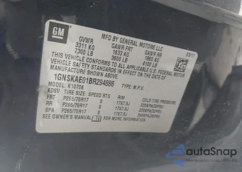 2011 Chevrolet Tahoe Ls from USA, damaged, VIN 1GNSKAE01BR294886